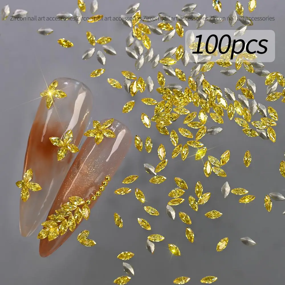 100Pcs 3mm Sparkle Golden Zircon Nail Rhinestones 3D Oval Horse Eye Nail Crystal Gems Flatback Diamonds Manicure Nail Supplies @