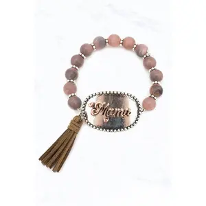 Mama Bead Bracelet with Brown Beads, Tassel, and Silver Accents