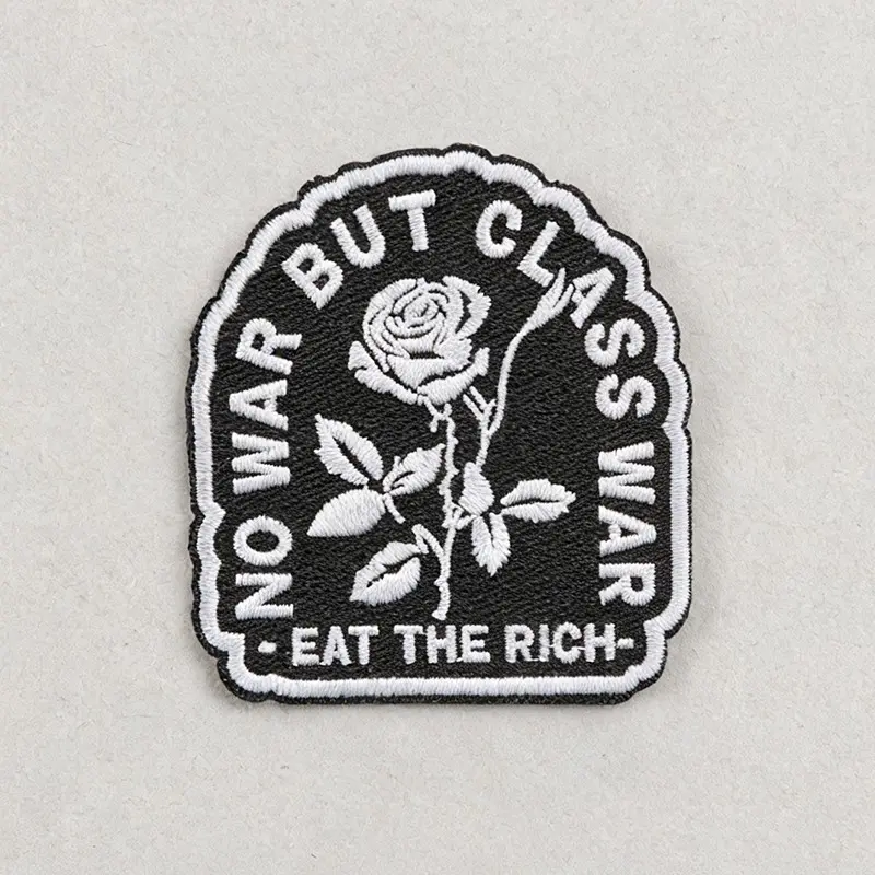 No War but Class War Rose Embroidered Patch, Embroidered Floral Design, Floral Embroidery, Back Adhesive Iron-On, Suitable for Clothes Jackets Hats Accessories, Decorative Applique, Flower Embroidery, Embroidery Patches