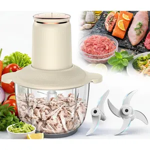 Food Processors 300W Electric Chicken Shredder Meat Grinder with Dual Blades and Full Copper Motor, 2L Food Chopper for Meat/Cooked Chicken Breast/Fish/Vegetable/Baby Food/Pet Food(Large)