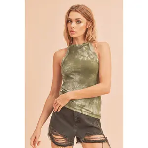 Aemi + Co Ribbed Tie-Dye Round Neck Tank