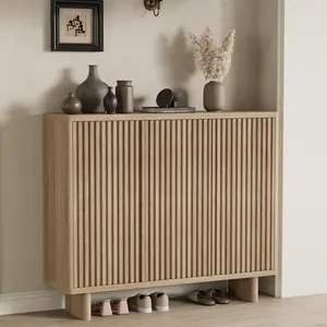 46" Fluted Door Shoe Cabinet, 5-Tier Entryway Shoe Storage with Adjustable Shelves