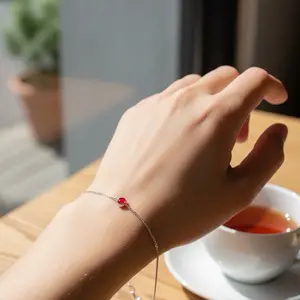 Elegant 925 Silver Red Stone Bracelet for Women