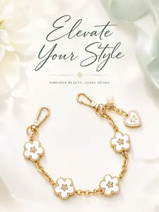 Flower Handbag Chain Anti-Drop Phone Strap Keychain Pendant Bag Charm Metal Chain, Durable Floral Design Accessory for Bags & Keys