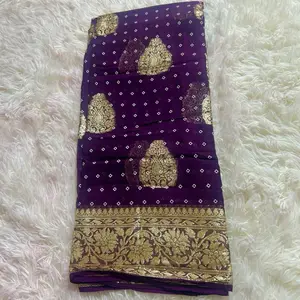Heavy Jari Work Pure Georgette Saree in Rich Purple with Gold Accents Perfect for Any Occasions Women's Clothing - Clothes, Womenswear