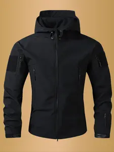 Men's Soft Shell Fleece Lined Jacket Fitted, Waterproof Windproof Tactical Vest, American Retro Style, All Seasons Wear, Plain Pattern, Coats
