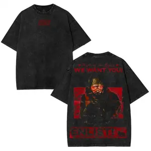 Fallout New Vegas NCR Ranger New California Republic Enlistment Game Shirt Graphic Shirt - Double-Sided Print, Oversized Washed Vintage Fit | Gear up like the legendary Desert Ranger Cotton Menswear men  gifts funny  tshirt Casual Hoodie Top Straight