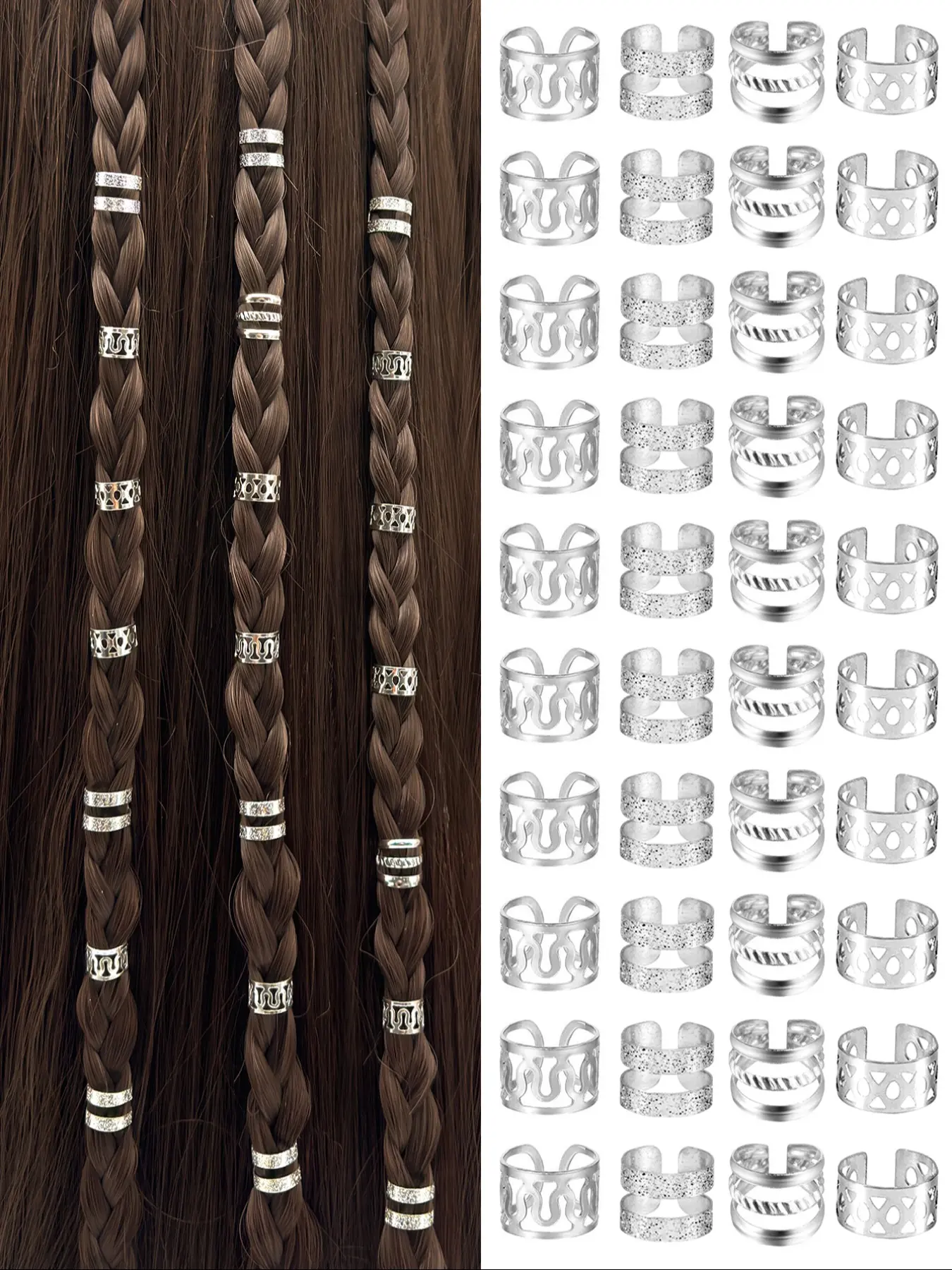 80pcs Alloy Hair Cuffs, Adjustable Hair Charms, Metal Hair Jewelry Rings, Summer Hair Dreadlock Braid Accessories for Women Men Hairstyle
