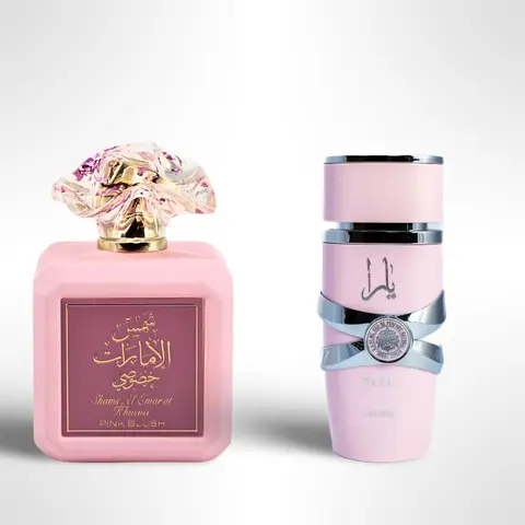 Lattafa Shams Al Emarat + Yara Eau de Parfum Bundle - 2x100ml (3.4 fl oz) Women's Floral Fruity EDP Perfume Fragrance, Long-Lasting Daily Wear Scent, Floral Fruity Fragrance