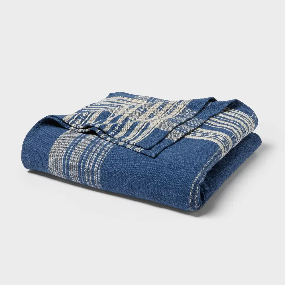 Yarn Dyed Plaid Cotton Blanket Dark - Threshold Yarn Dyed Plaid Cotton Blanket Dark - Threshold