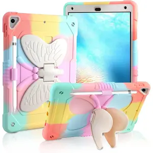 X-PCS09   for iPad 9.7 Case 2018 for iPad 6th Generation Cases Butterfly Kickstand Pencil Holder, for iPad 5th Gen 2017 Case 2 in 1 Heavy Duty Rugged Cover for Kids Girls, Pink