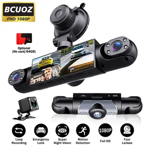 Bcuoz 4-Channel Car Dash Cam with 64GBSD Card Full HD 1080P Video Recording NightVision Parking Mode 3.16-Inch Display for FrontRear Left Right Lenses