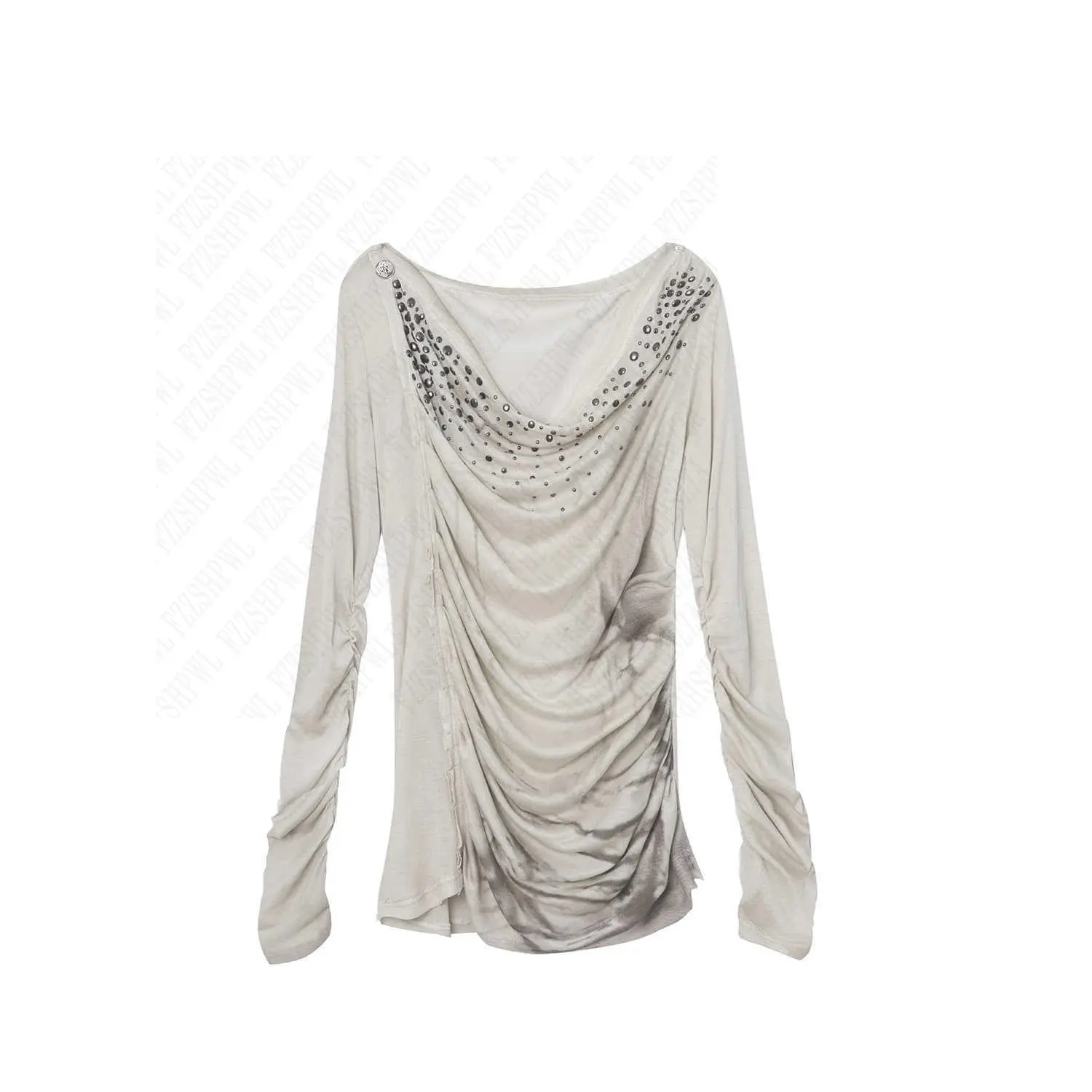 Fashionable American retro Harajuku punk early autumn swing collar oblique shoulder hot diamond print design sense top emo