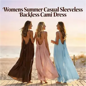 2026 New Women’s Backless Spaghetti Strap Cami Dress, Sleeveless Long Lounge Dress, Solid Color Casual Sundress with Back Tie, Soft Fabric House Dress, Summer Beach Cover Up, Sleepwear, Loungewear, Nightgown, Mother’s Day Gift, Multi-Buy Family Matching
