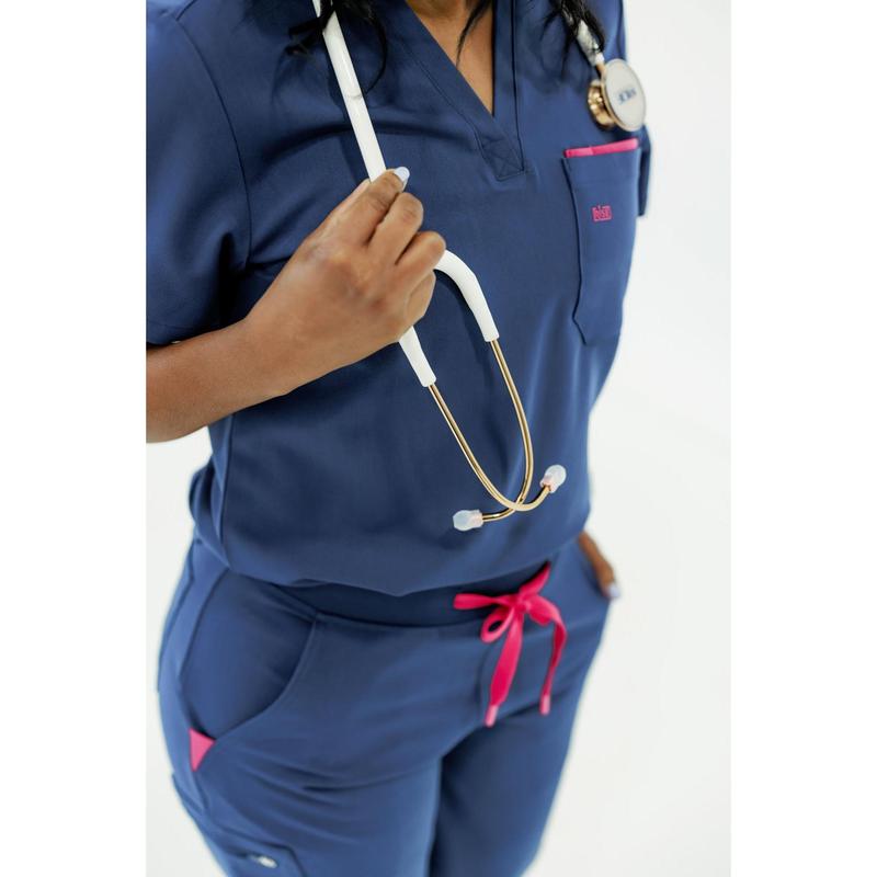 Women V-Neck Scrub Top (Navy)