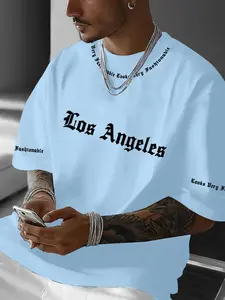 Men's Letter Print Round Neck Tee, Regular Fit Casual Short Sleeve Crew Neck T-Shirt for Summer, Fashion Men's Top for Daily Wear, Tropical, Athletic T Shirt