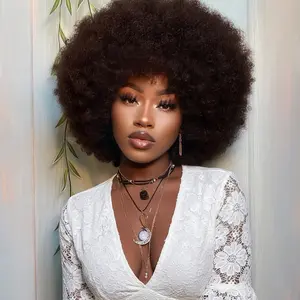 Afro Wigs with Bangs for Women Kinky Curly Wig Brown Hair 70s 80s Premium Synthetic Big Hair Wigs for Daily cosplay Party Use protective hairstyle