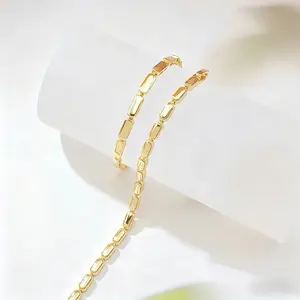 1PC Women's 14K Gold Plated Paperclip Chain Bracelet, Dainty Rectangular Link Bracelet, Minimalist Shiny Gold Chain Bracelet for Everyday Wear