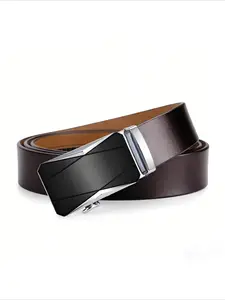 Men's Casual Leather Belt Fashion Young Business Automatic Buckle Cowhide Jeans Belt Alloy Clasp Texture Pattern Width Waistband