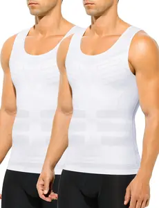 Arjen Kroos Men's Gynecomastia Tummy Control Shapewear Compression Tank Top 2 Pack Seamless Silky Slimming Undershirts