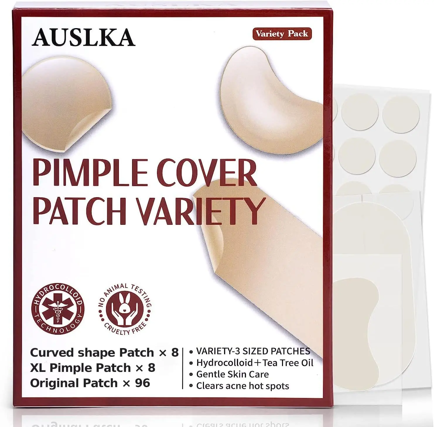 AUSLKA Hydrocolloid Patches (112 Count) - Hydrocolloid Spot Cover - Zit Stickers for Face and Skin,Vegan-friendly and Not Tested on Animals