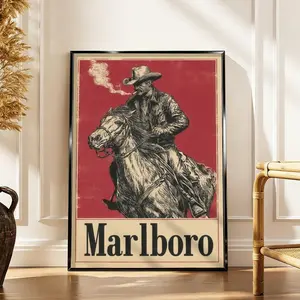 Vintage Marlboro Cigarette Poster Print, Retro Western Cowboy Poster, for Cafe Bar Pub Beer Wall Decor