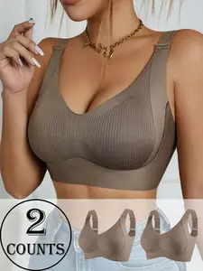 Women's Wireless Bra Set, Seamless Medium Support, Adjustable Straps, Comfortable Breathable Fabric, Casual Style, All Seasons Wear