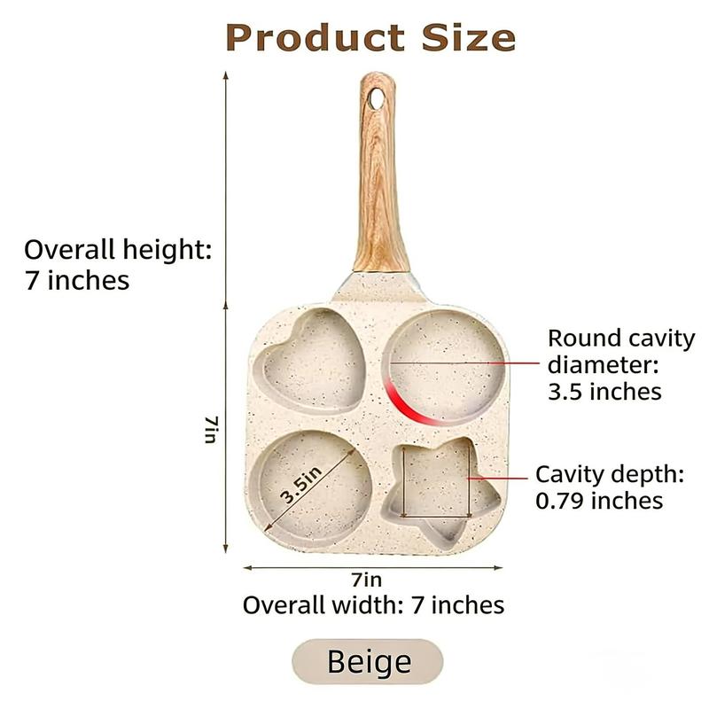 Non-stick Hole Design Egg Frying Pan, 4 Hole Skillet with Handle, Small Egg Fry Pan 4-in-1 Divided Grill Pan, Wooden Handle Stone Omelet Non-stick Cookware, Breakfast Pancake Pan, Kitchen Gadgets for Gas and Induction Cooktops gas stove