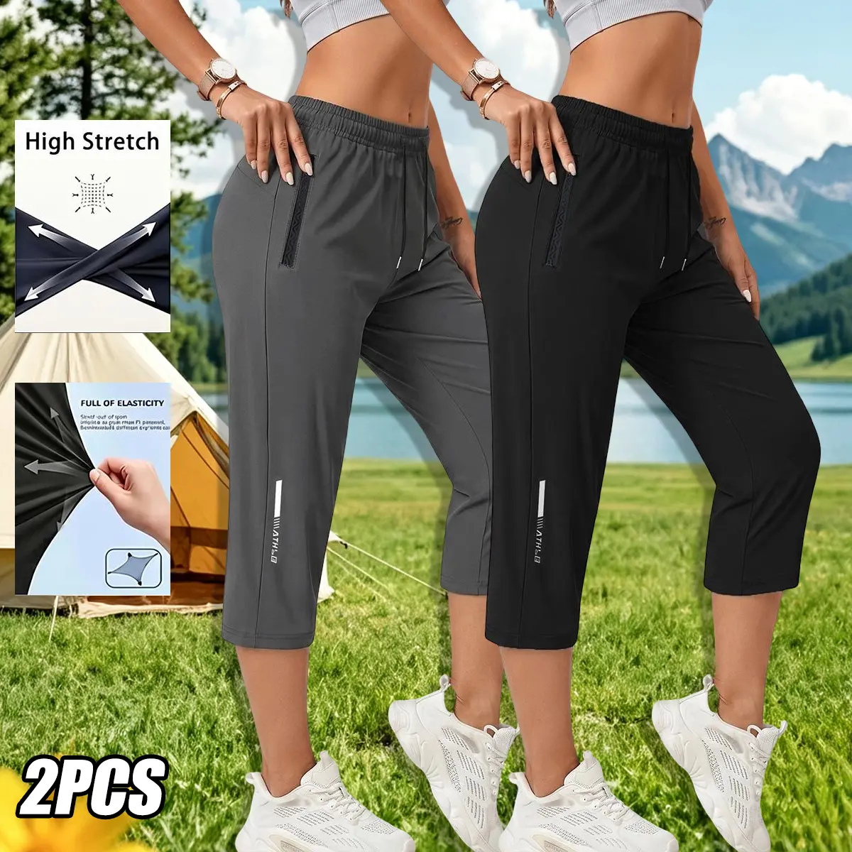 2-pack women’s summer shorts, solid color design, comfortable breathable fabric, adjustable, suitable for everyday wear, fitness yoga, outdoor sports, etc., summer shorts, women’s summer apparel women beach trip