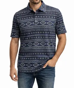 Dark blue Tribal print men polo shirt