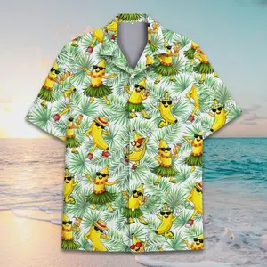 Funny Banana Hawaiian Shirt Unisex, Dancing Banana Aloha Shirt, Tropical Hula Party Shirt, Summer Beach Vacation Button Up Top