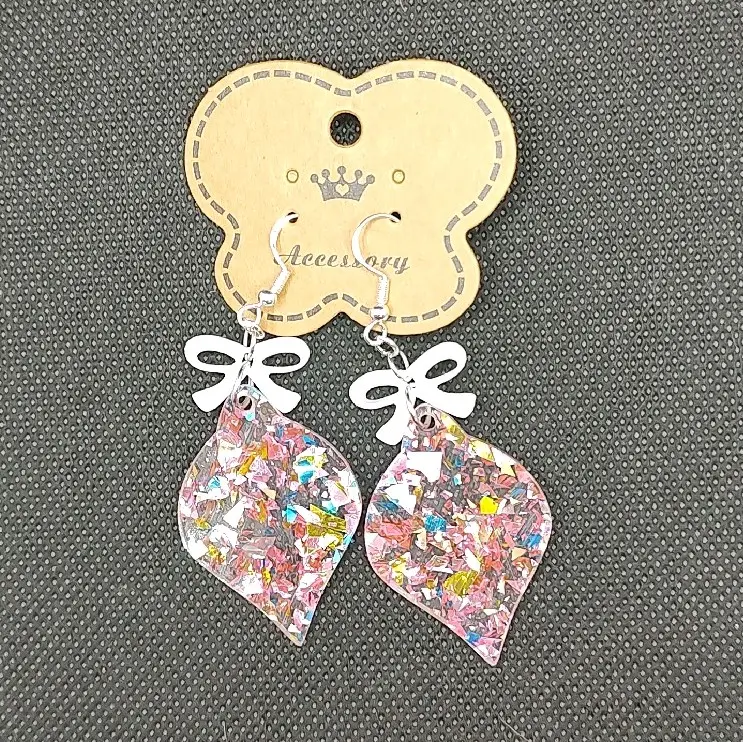 Women's Christmas Fashion Ornament Hook Earrings, Elegant Blush Pink Acrylic Sparkle Bow Drop Earrings, 4 cm Casual Holiday Party Costume Jewelry Accessory