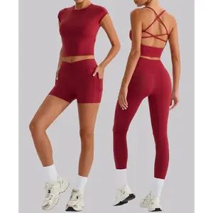 Summer Sports Bra Short Sleeve, Neck Tank Bra Set