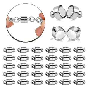 24Pairs Necklace Magnetic Clasps Silvery Magnetic Jewelry Clasps Locking Necklace Extender Round Rhinestone Ball Magnetic Clasps for Bracelets Making Multiple Styles