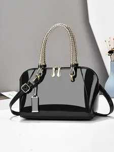 Women's Patent Leather Handbag, Medium Shoulder Tote Bag, Party Crossbody Design, Evening Clutch Purse, Stylish and Elegant