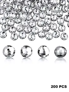 200pcs 8mm Disco Ball Beads, Silver Color Reflective Mirror Balls, Mini Disco Ball Jewelry for Bracelets, Necklaces, Earrings, DIY Crafts
