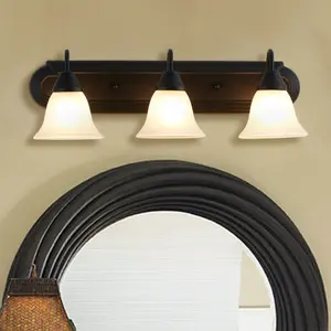 3-Light Bathroom Light Fixtures, 2 Pack, 24" Bathroom Vanity Light with Glass Shade, Classic Style Wall Sconces for Bathroom / Powder Rooms, Black