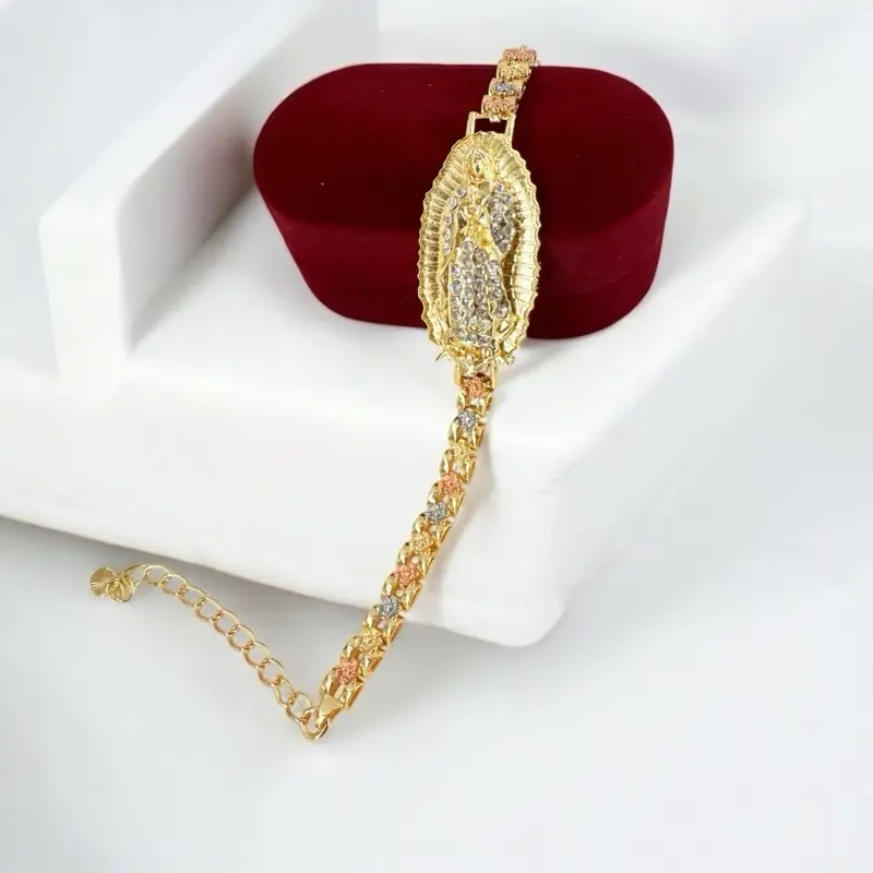 Adjustable Virgin of Guadalupe Bracelet with Zirconia  14k Gold Plated