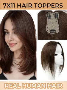 7*11 Human Hair Toppers Clip-In Short Hair Pieces with Individual Strands for Volume/Layering Highlights - Look Volume & Layering Enhancements for Women & Men, Hair Add-Ons
