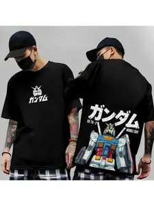 2026 New Japanese Anime Mobile Set RX-78-2 Gundam Printed Parent Child T-shirt Summer Men and Women Fashion Trend Loose Large High Quality Top Comfortable and Breathable Round Neck Hoodie Short Sleeve Y2K Street Essential Fit Gift