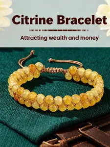 Adjustable Natural Citrine Anklet Bracelet, Crystal Beaded Jewelry, Good Luck Wealth Attraction, Spiritual Jewelry for Inner Peace