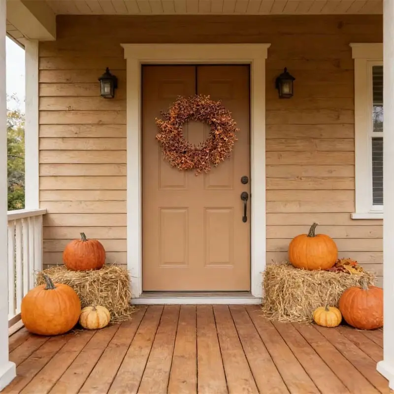 Autumn Harvest Eucalyptus Leaf Garland, Handmade Garland Decorations, Autumn Harvest Festival Decorations, Front Door Garland for Weddings, Party Decorations on Walls, Made of Durable Plastic, Perfect for Porches, Farmhouses, Gardens.