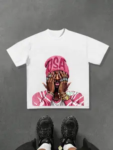 Men's Casual Streetwear Hip Hop Print Loose Fit T-Shirt, Summer Comfortable Fashion Top, Daily Wear, Versatile Style, Knit