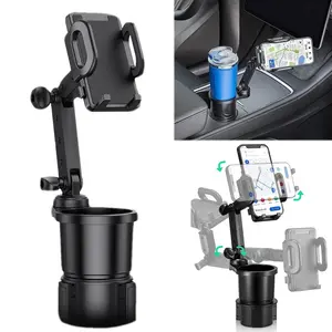 Car Cup Holder Expander Adjustable Base with Phone Mount 360° Rotation Cup Holder Cell Phone Holder for Car Compatible with iPhone All Smartphones