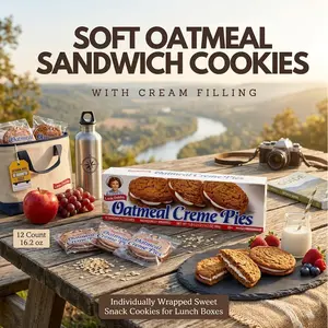 Oatmeal Sandwich Cookies with Cream Filling, Single Serve Wrapped Snacks, Soft Baked Style, On the Go Pack, 12 Count