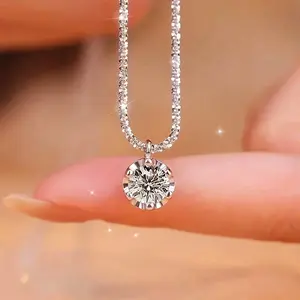 S925 Sterling Silver Moissanite Pendant Necklace for Women, Luxury Round Cut Moissanite Jewelry, Perfect Gift for Men, Women & Girls, Timeless Elegance