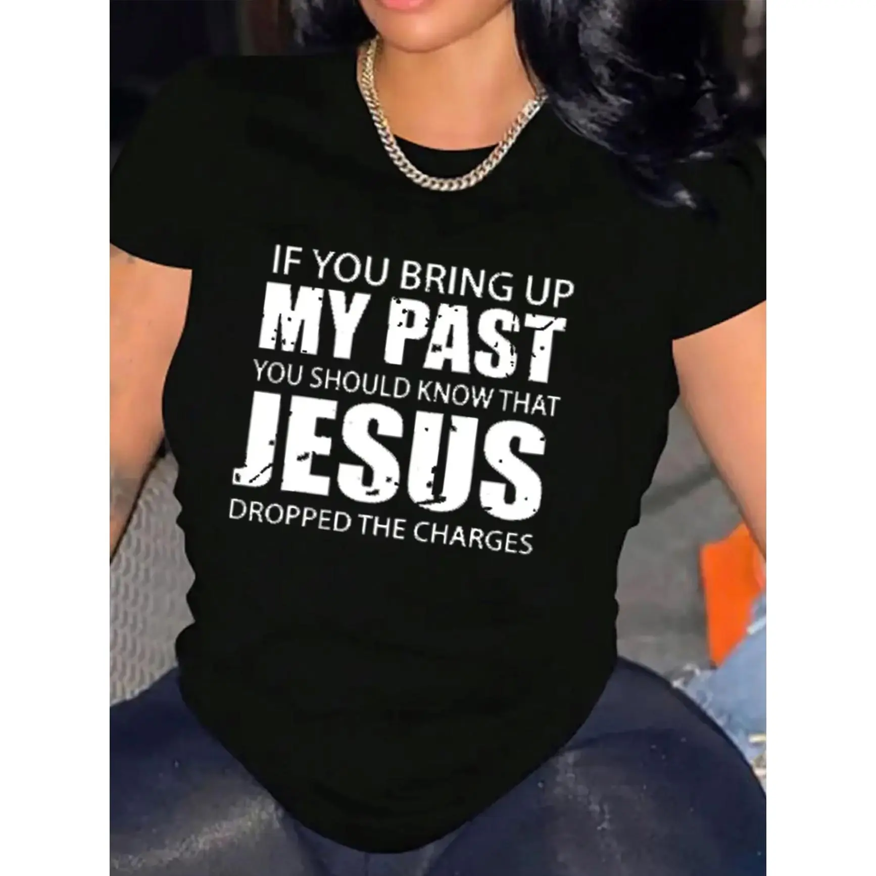 Jesus Dropped The Charges Graphic T-Shirt - Faith Christian Quote Cotton Tee, Comfortable Short Sleeve Top, Fashionable Oversized Outfit for Women, Perfect Easter Gift for Her, Birthday Present for Friends, Family, Church Members