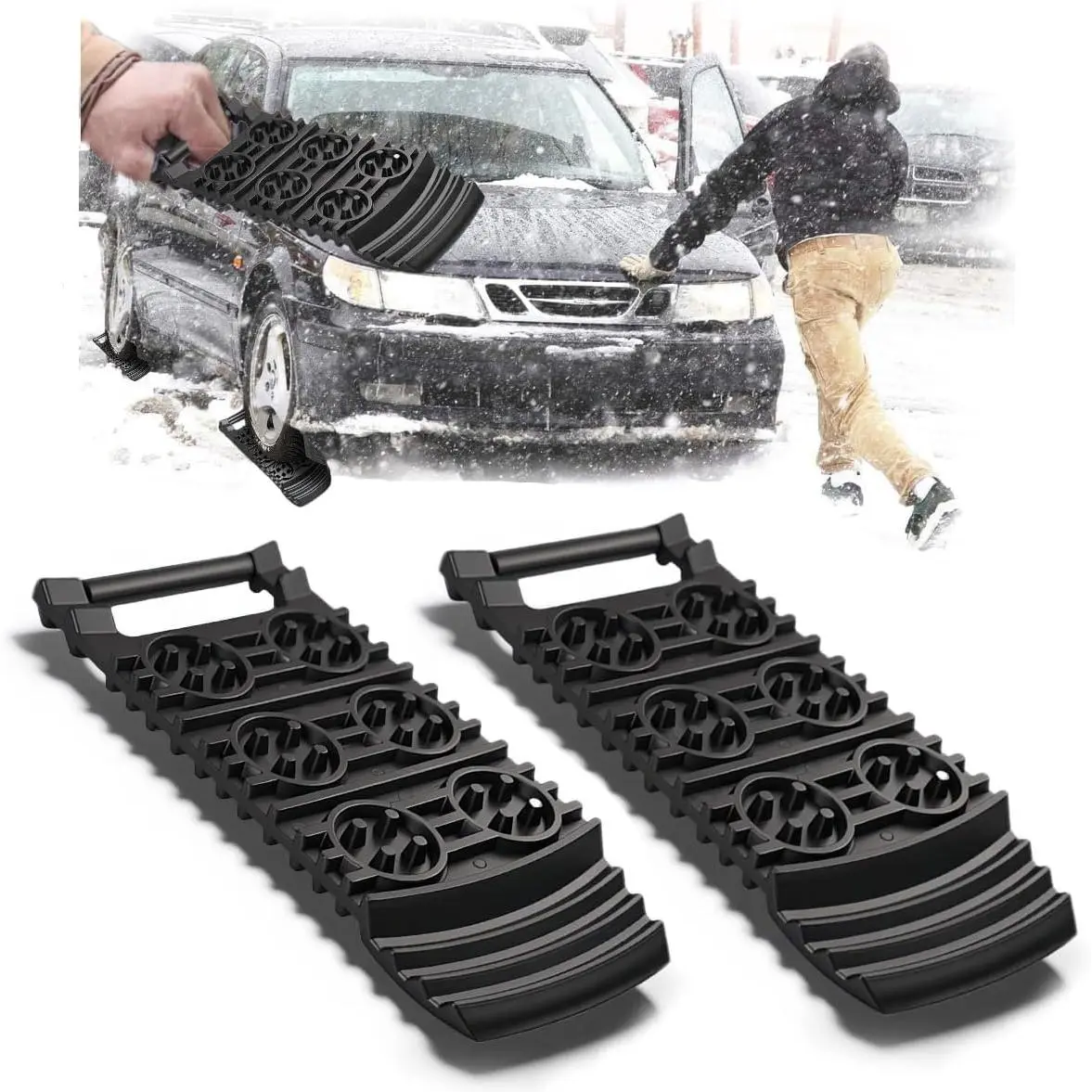 2Pack Recovery Traction Boards, Portable Off-Road Tire Traction Mats Emergency Recovery Tracks Anti-Slip Tire Grip Pads for Car Unstuck Vehicle from Mud Sand Snow Ice (2 Pack)