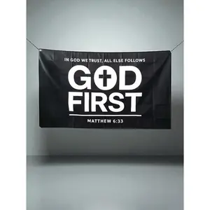 God First Flag, Inspirational Religious Banner, Fade & UV Resistant, Outdoor/Indoor Faith Decor