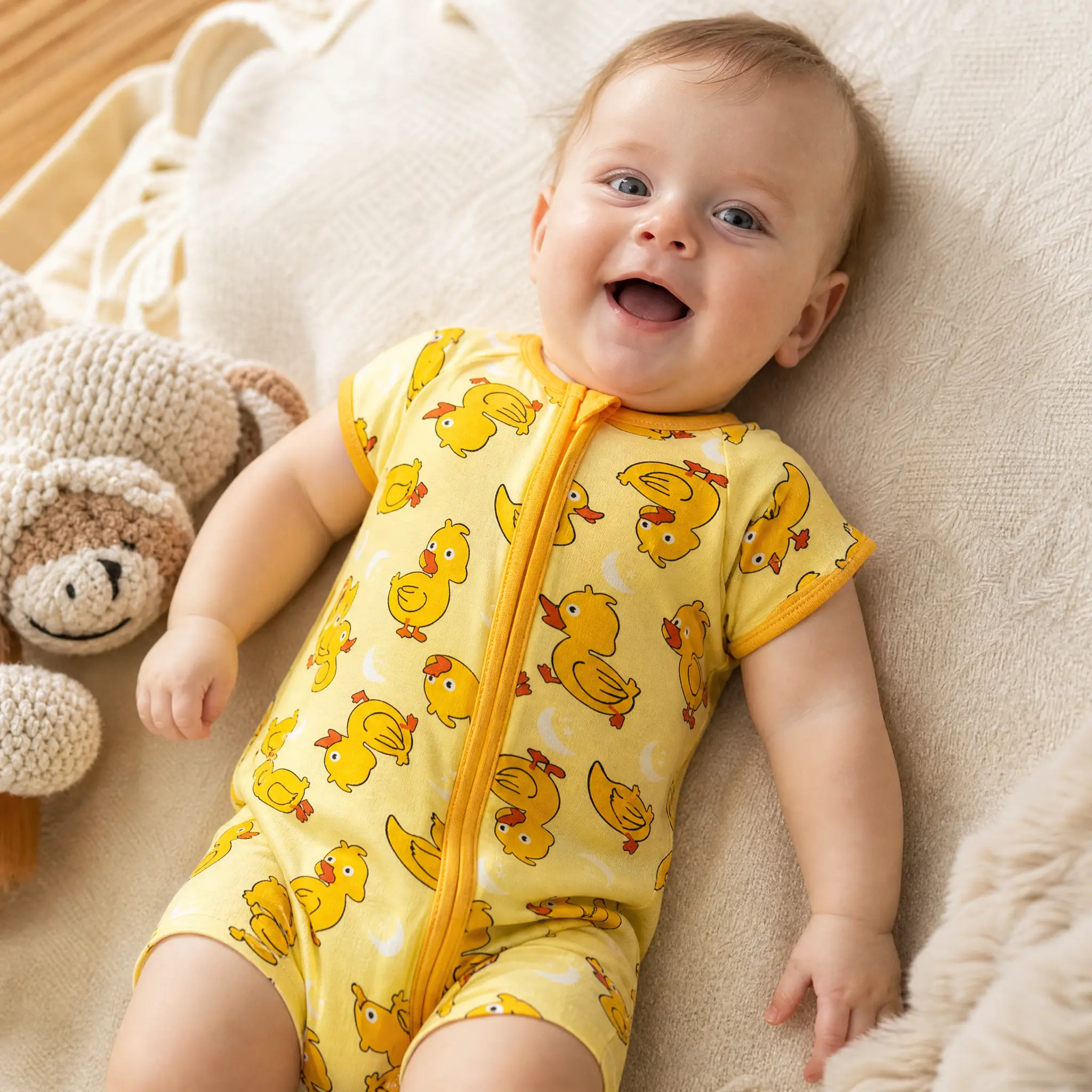 mossriver Bamboo Baby Onesies, Short Sleeve Duck Print Zip Romper, Soft & Breathable Sleep & Play for Infants, Bamboo Onesies